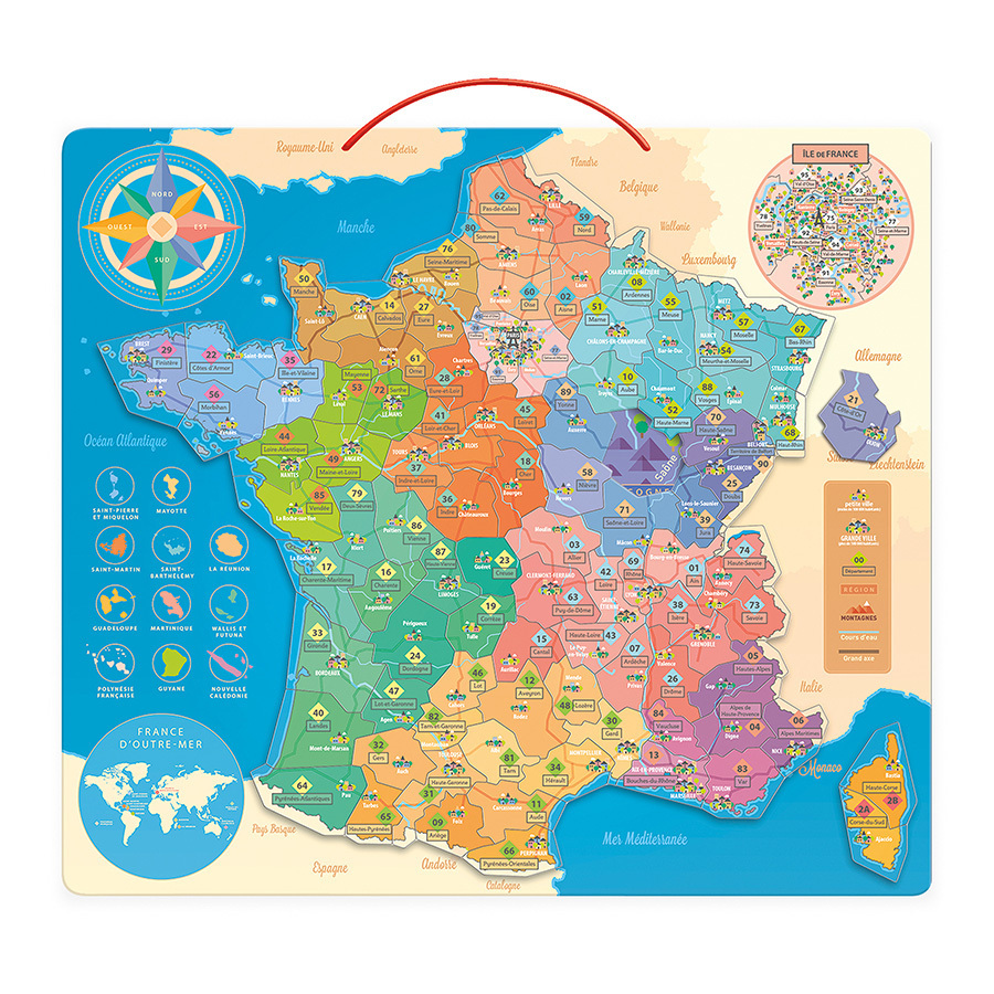 Vilac - Puzzle en bois - Carte du monde poétique magnétique