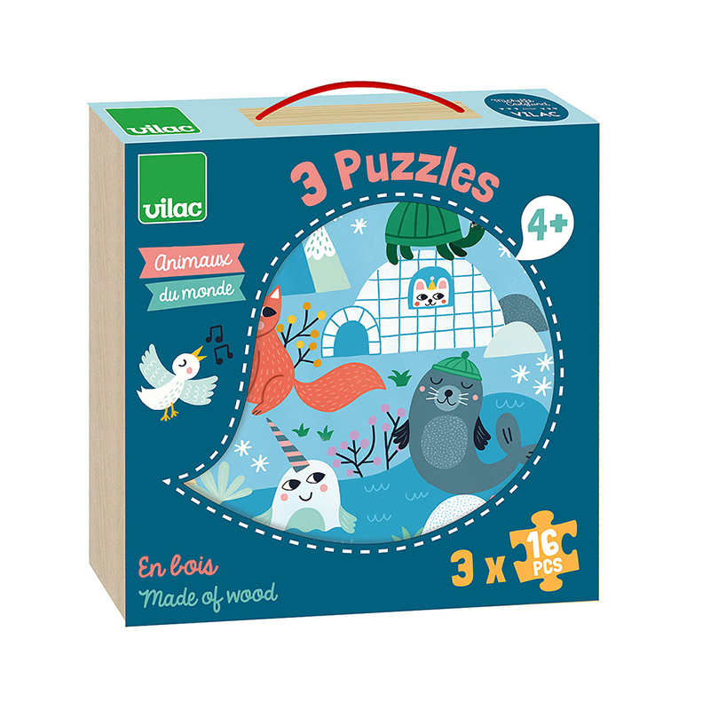 3 puzzles Animaux du monde - Puzzle en bois - VILAC