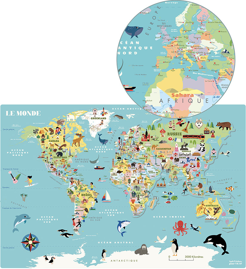 Carte du monde magnétique en puzzle (pour enfants 6 ans et +) - 49 x 3 –  MapsCompany - Travel and hiking maps