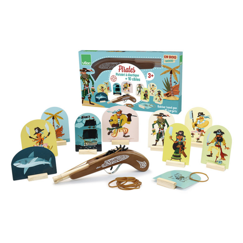 Imaginary worlds -  Pirates, wooden gun with rubber bands + targets 