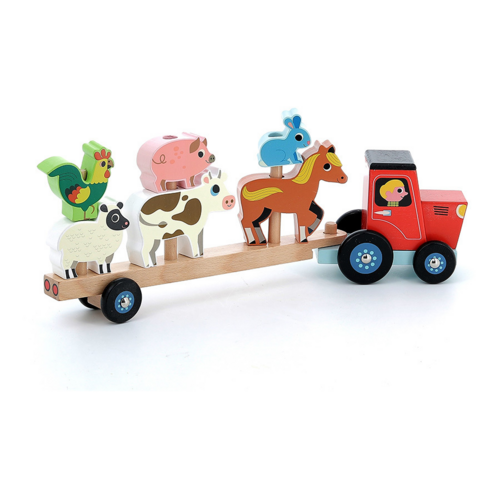 First stories -  Tractor and trailer with animals stacking game 