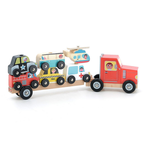 First stories -  Truck and trailer with vehicules stacking game 