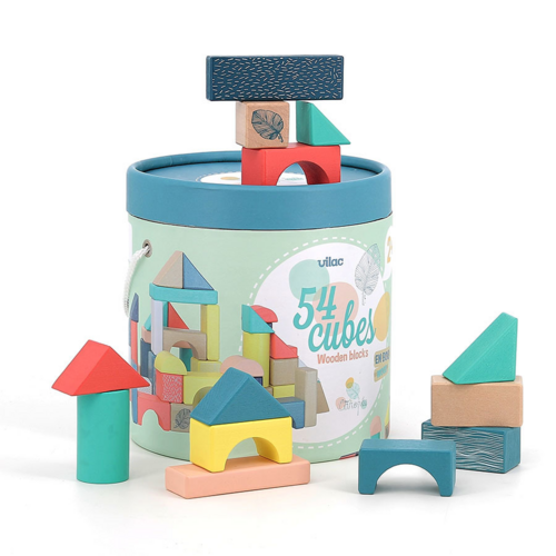 First stories - 54 pieces wooden blocks in barrel 