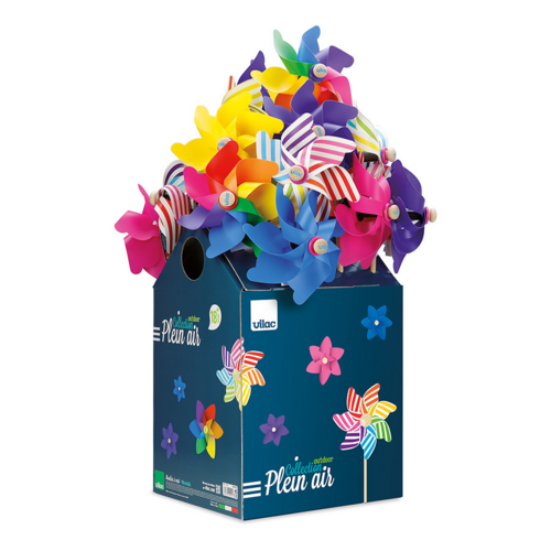 Outdoor games - Display of 24 asstd windmills with wooden center 