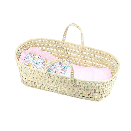 Petitcollin final sale - Moses basket with bedding Liberty Rose for 36 to 50 cm dolls 