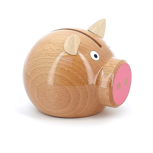 Piggy banks - Natural wood and pink pig money box
