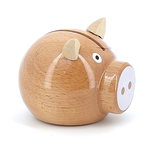 Piggy banks - Natural wood and white pig money box