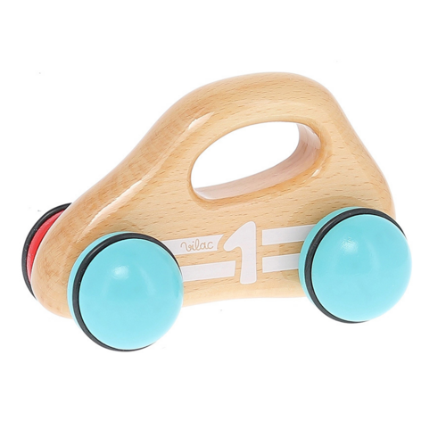 Little racers - Natural wood baby car with handle