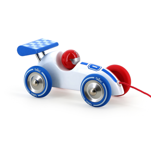 Pull toys - White Pull Along racing car 